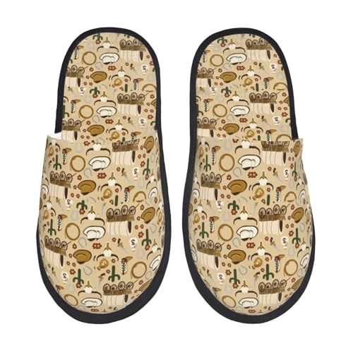 Kuilepa Wilder Westen Cowboy-Print Damen Hausschuhe Fuzzy Slip On Indoor Outdoor Winter Haus Hausschuhe von Kuilepa