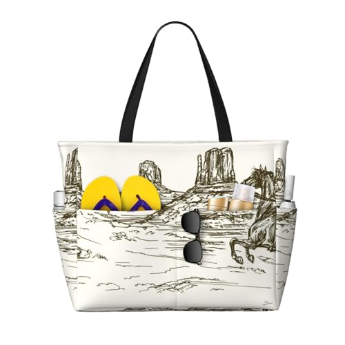 Kuilepa Wilder Westen Wüste mit Cowboy-Druck, Strand-/Pool-Tasche, Tragetasche für Damen, große Sporttasche, Tragetasche für Wochenendreisen, wasserdicht von Kuilepa