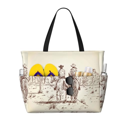 Kuilepa Zwei Cowboys Reitpferde in der Wüste, Strand-/Pool-Tasche, Tragetasche für Damen, große Sporttasche, Handgepäcktasche für Wochenendreisen, wasserdicht von Kuilepa