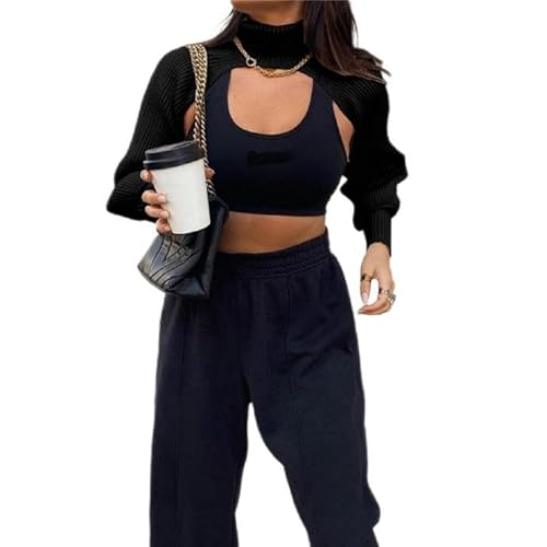 Kukeyiee Damen Langer Puffärmel Pullover Strickpullover Pullover Crop Top Mode Cover Strick Top(#Style 4,One Size) von Kukeyiee