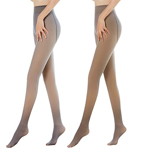 Kukeyiee Thermostrumpfhosen für Damen Fleece Strumpfhose Winter Gefälschte Durchscheinend Plüschstrümpfe Pantyhose blickdicht Wärmende Fleece Leggings(90g für 15~25℃,2pc Grau+Kaffee Durchsichtig) von Kukeyiee