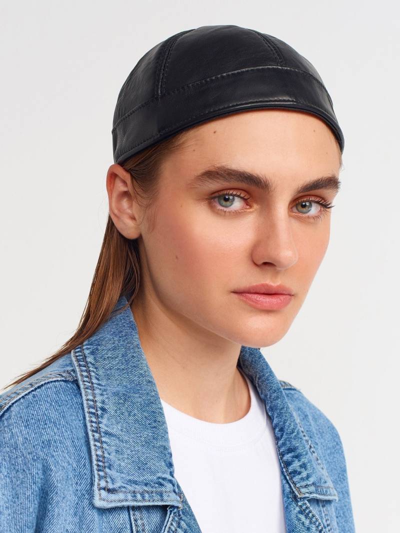 Andockerhut Aus Schwarzem Lammleder Rave Skullcap von KulahTR