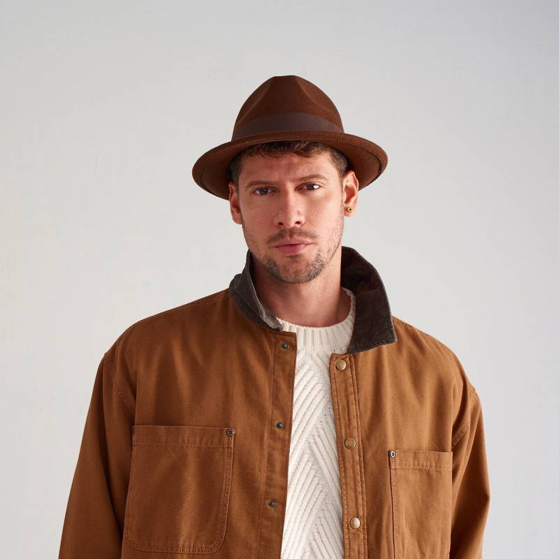 Brauner Fedora Hut Unisex Trilby Aus Filz Mit Kurzer Krempe von KulahTR