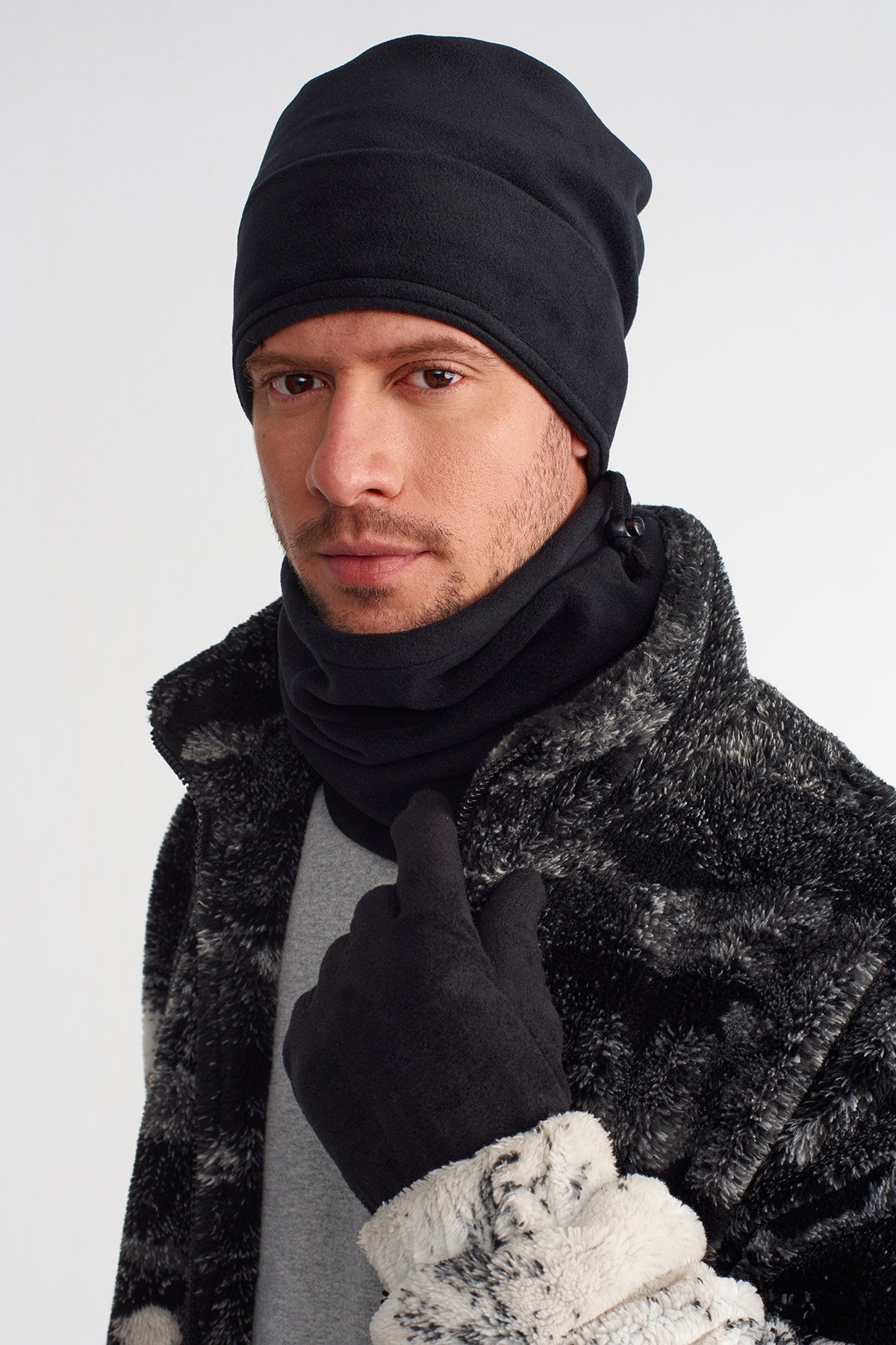 Herren Polar Set 3 Stück, Beanie Hut Schal Handschuhe Für Herren, Winter Warm Schwarz Outdoor Ski Handschuh Maske 3x Packung von KulahTR