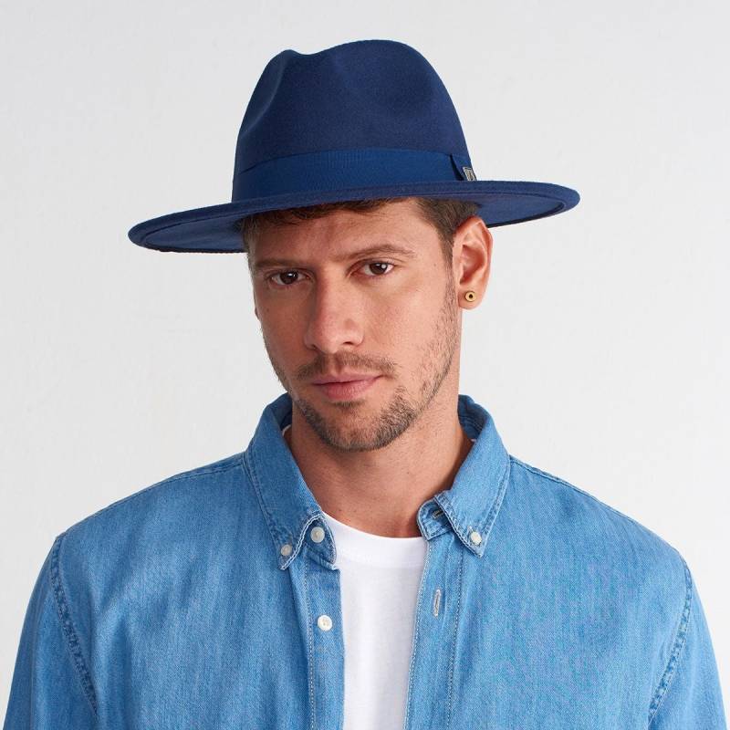 Marine Vegan Filz Fedora Hut Breiter Krempe Winterhut Mit Band von KulahTR