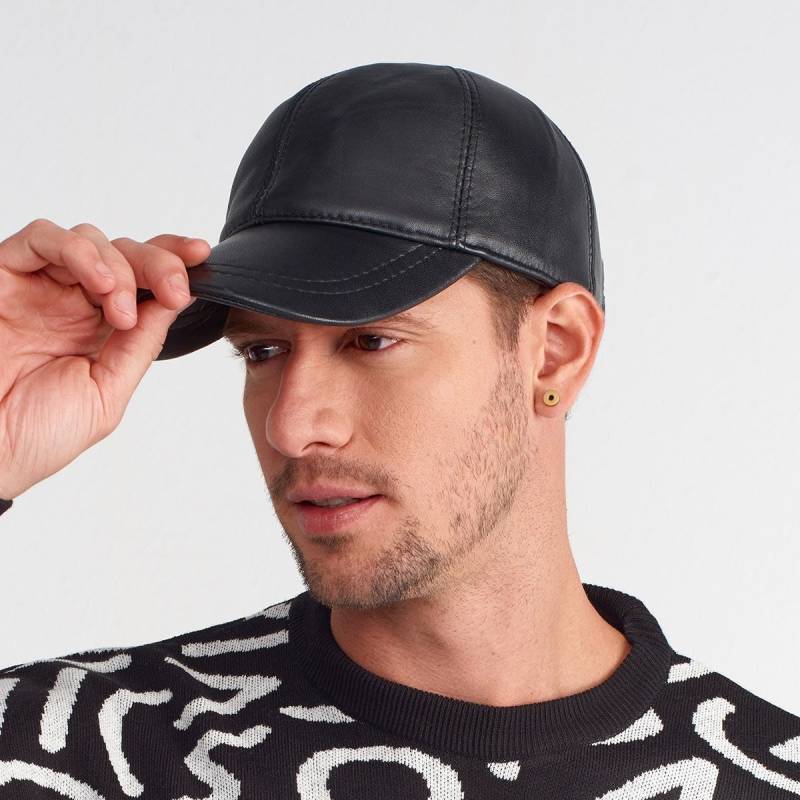 Schwarze Schaffell-Ledermütze Unisex Wintermütze von KulahTR