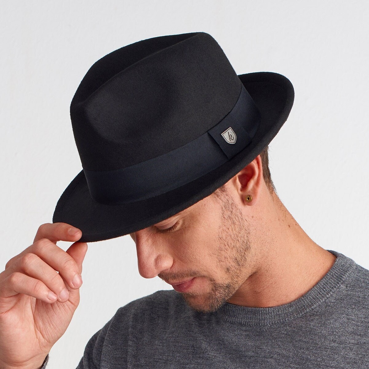 Schwarzer Trilby Hut Unisex Fedora Mit Breitem Band von KulahTR