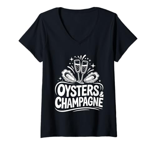 Damen Oysters and Champagne Gourmet feines Essfrüchte - T-Shirt mit V-Ausschnitt Damen Oysters and Champagne Gourmet feines Essfrüchte - T-Shirt mit V-Ausschnitt von Kulinarischer Geschmacksfeier