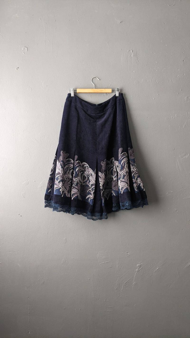 90Er Faux Wildleder Midi Rock, Boho Leafy Wildleder, Größe Medium von KultRemade