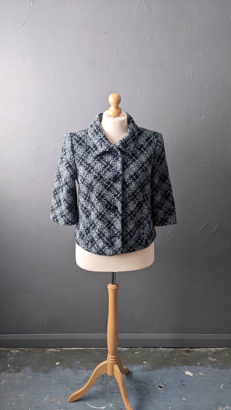 Y2K Karo Boucle Wolle Jacke, Kurze Armband Ärmel Mantel, Xl Plus Size von KultRemade