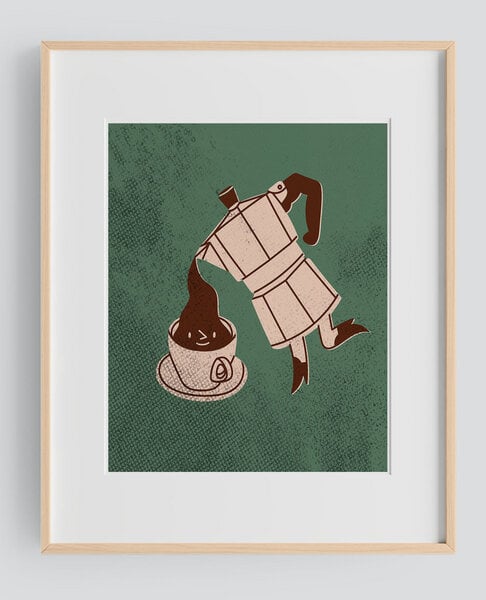 Kultgut Artprint - Der schnelle Kaffee - Rahmen aus FSC®-zertifiziertem Lindenholz von Kultgut