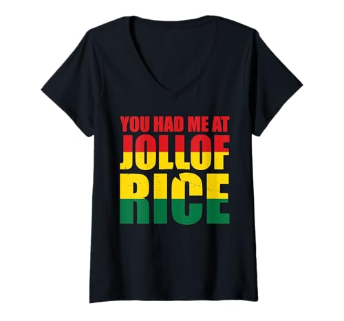 Damen You Had Me at Jollof Rice Essensliebhaber T-Shirt mit V-Ausschnitt Damen You Had Me at Jollof Rice Essensliebhaber T-Shirt mit V-Ausschnitt von Kultur Afrikanische Küche Jollof Reis Aussage