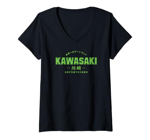 Damen Kawasaki Kanji Design – für Männer und Frauen T-Shirt mit V-Ausschnitt Damen Kawasaki Kanji Design – für Männer und Frauen T-Shirt mit V-Ausschnitt von Kulturelle und grüne japanische Städte
