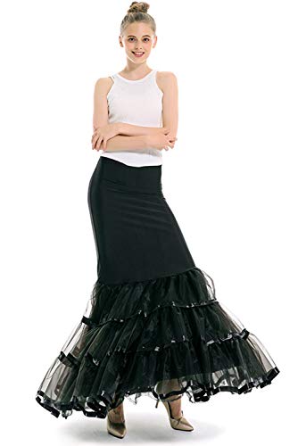 Kumeng Damen Meerjungfrau Fischschwanz Petticoat One Hoop 3 Schichten Bodenlänge Trompete für Brautkleid Hochzeitskleid Petticoat Crinoline - Schwarz - Small-Medium von Kumeng