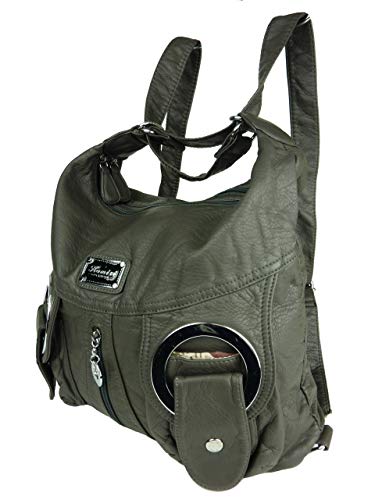 Jody 89297, 2in1 Damen Rucksackhandtasche, Handtasche und Rucksack 37x28x15cm (grau anthrazit dunkelgrau) W6802 von KUMIXI