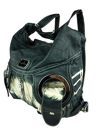 Kumixi W6802Z Rucksackhandtasche Damenrucksacktasche Batik versch. Farben 40x33x16 (blau petrol) von Kumixi