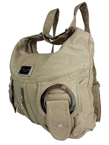 Kumixi W6802Z Rucksackhandtasche Damenrucksacktasche Damen Rucksacktasche 40x33x16 (beige natur) von Kumixi