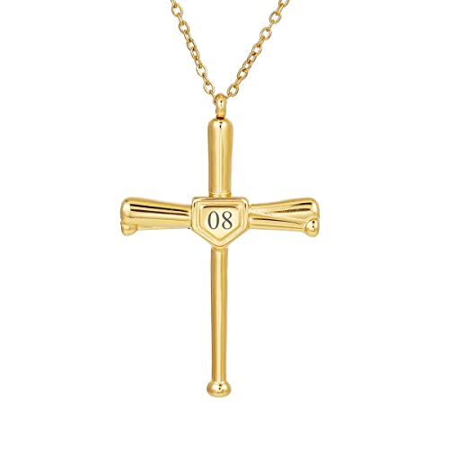 Kumshunie Baseballschläger-Halskette mit Zahl, Edelstahl, 18 Karat vergoldet, Charm, Sportanhänger, Geschenk 08 Kumshunie Baseballschläger-Halskette mit Zahl, Edelstahl, 18 Karat vergoldet, Charm, Sportanhänger, Geschenk 08 von Kumshunie