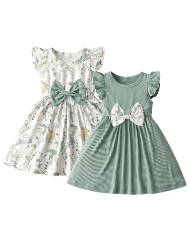 Kumsolu Kleinkind Baby Mädchen Kleidung Kleid Rüschen Kurzarm Schleife Kleider 2 Stück, grün, 80 Kumsolu Kleinkind Baby Mädchen Kleidung Kleid Rüschen Kurzarm Schleife Kleider 2 Stück, grün, 80 von Kumsolu