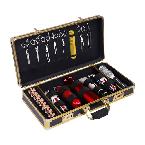 Barber Tragetasche Barber Travel Organizer Kämme Werkzeuge Organizer Professioneller Barber Stylist Case, Friseursalon Koffer Mit Schloss Tragbare Kämme Tragetasche für Friseurstylisten (Gold) von KumuJ
