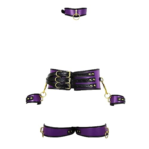 KunBang Harness Strumpfband Taille Bein Manschetten Frauen Leder Fetisch Taille Punk Goth BDSM Bondage Dessous Körper Harness Gürtel(Lila 4-teiliges Set) von KunBang