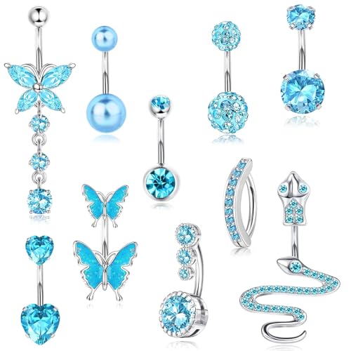 Kunaxku 10Pcs 14G Bauchnabelpiercing für Damen Chirurgenstahl Rosa Blau Bauch Piercing CZ Schmetterling Schlange Clicker Nabel Ringe Körper Piercing Schmuck, Bauchnabelpiercing Chirurgenstahl (Blau) Kunaxku 10Pcs 14G Bauchnabelpiercing für Damen Chirurgenstahl Rosa Blau Bauch Piercing CZ Schmetterling Schlange Clicker Nabel Ringe Körper Piercing Schmuck, Bauchnabelpiercing Chirurgenstahl (Blau) von Kunaxku