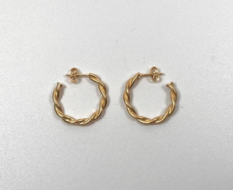 Goldfarbene Creolen, Twist Seilcreolen, Boho, Silber Vergoldet von KundKJewelry