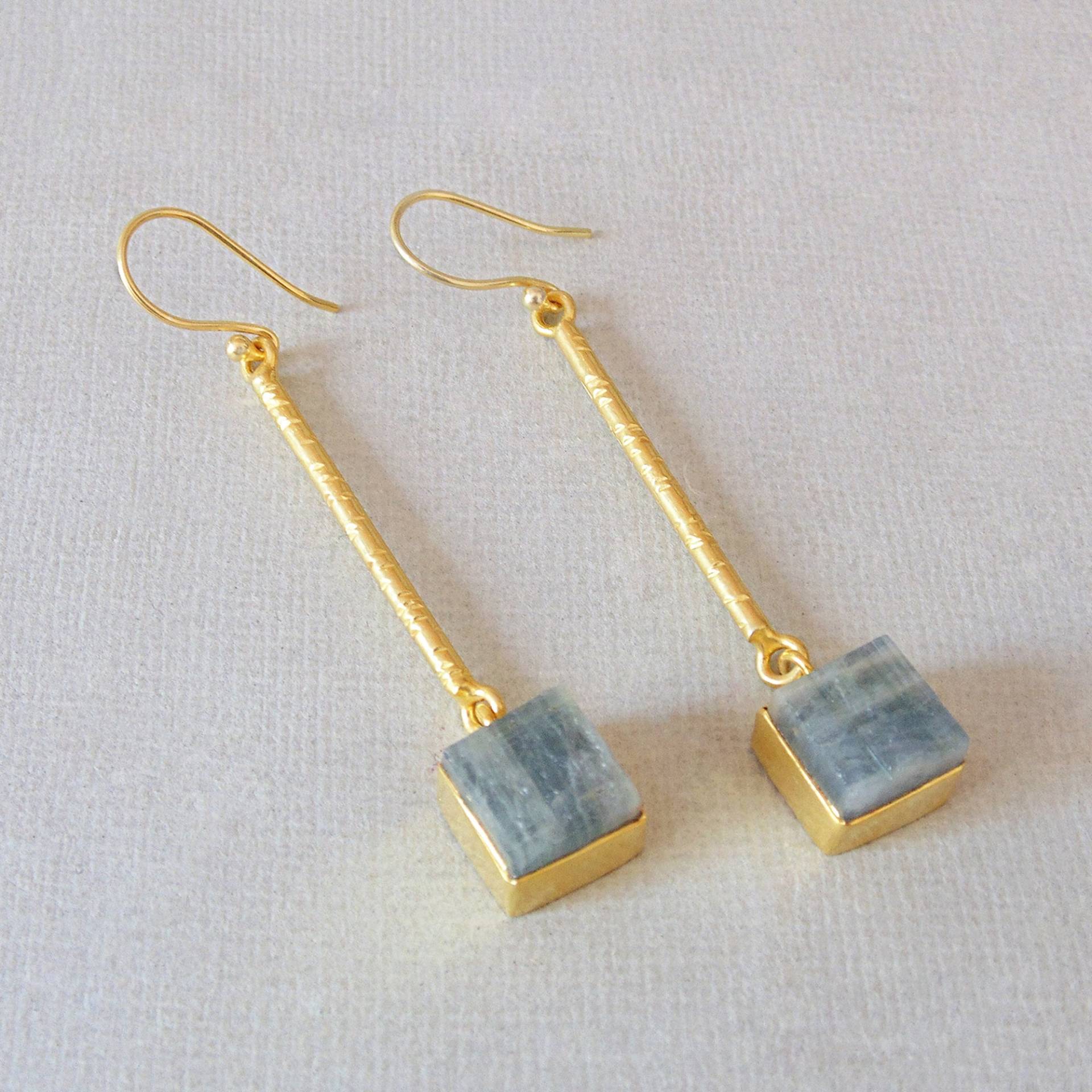 18K Gold Überzogene Natürliche Aquamarine März Birthstone Designer Ohrringe von Kundangemsjewelry