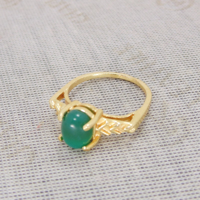 Gold Vermeil Grüner Onyx Ring, Halbedelstein Mai Birthstone von Kundangemsjewelry
