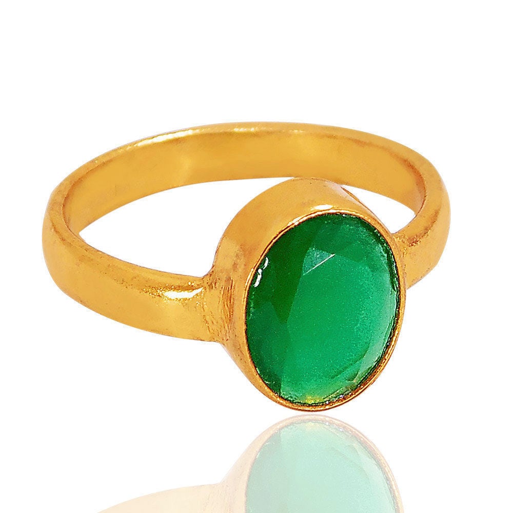 18K Vergoldet Facettierter Grüner Onyx Mai Birthstone Ring Geschenk Unter 10 Dollor von Kundangemsjewelry