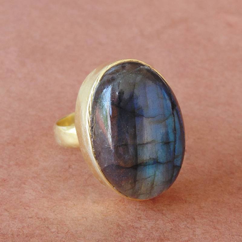 Natürlicher Labradorit Stein Statement Ring, Handgemachter Bedeutungsvoller Geschenk Schmuck Für Frauen von Kundangemsjewelry