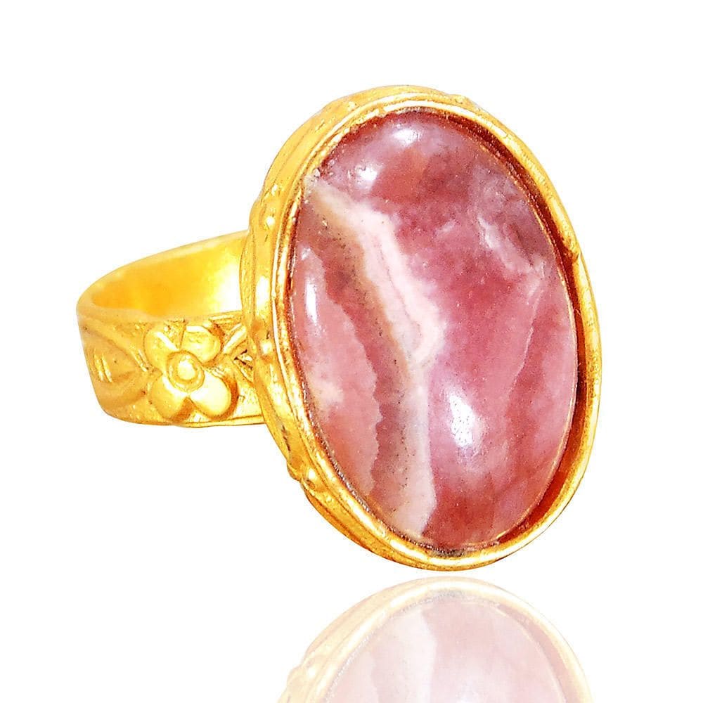 Rhodochrosit Ring 18K Vermeil Gold, Oval Pink Stein, Handgefertigt von Kundangemsjewelry