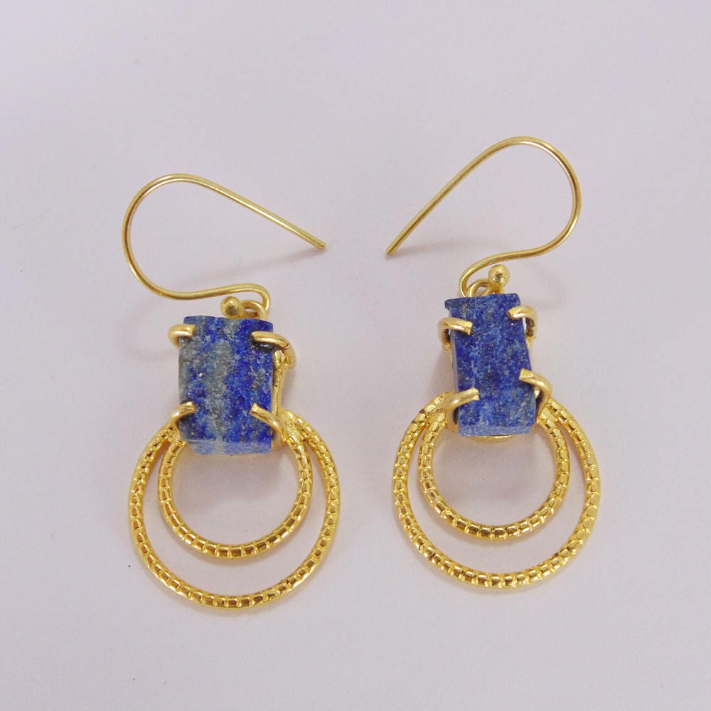 22K Gelbgold Vergoldet Prong Set Lapis Lazuli September Birthstone Zierliche Ohrringe von Kundangemsjewelry
