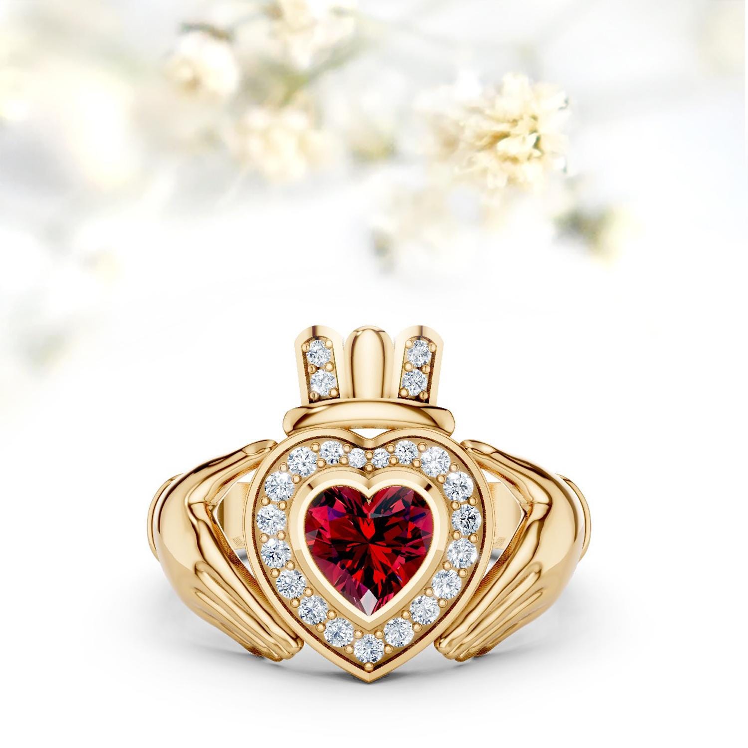 Claddagh Ring Frauen Gold Lab Made Rubin Verlobung Ehering Liebe & Freundschaft Versprechen Geburtstag Geschenke Brautjungfer Claddagh Ring Frauen Gold Lab Made Rubin Verlobung Ehering Liebe & Freundschaft Versprechen Geburtstag Geschenke Brautjungfer von KundanikaJewels