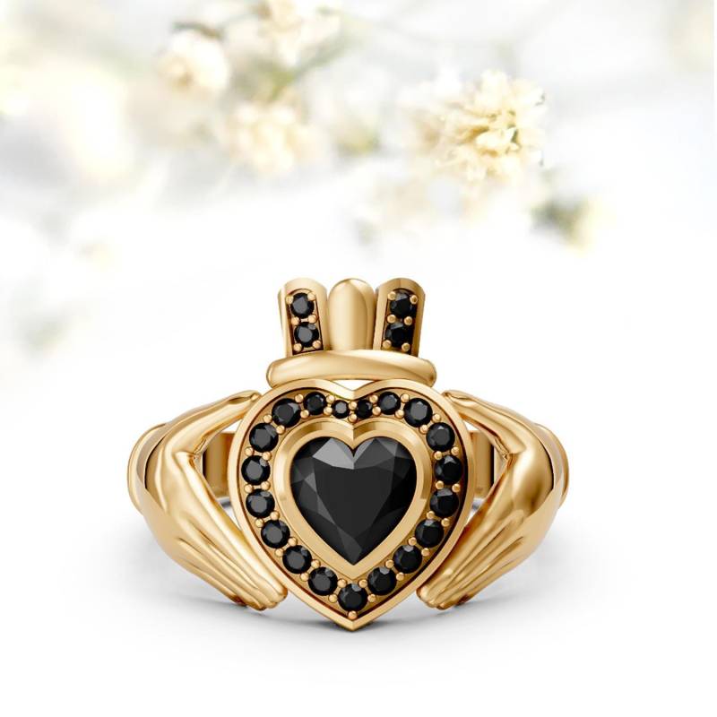 Claddagh Ring Frauen Gold Schwarz Onyx Verlobung Hochzeit Herz Liebe Und Freundschaft Versprechen Geburtstag Geschenke Brautjungfer von KundanikaJewels