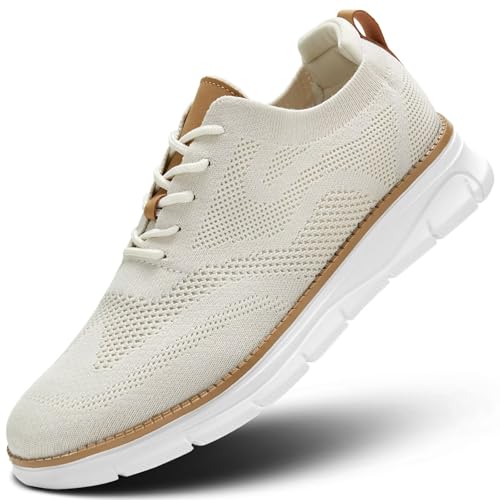 Kundork Herren Freizeitschuhe Bequeme Wanderschuhe Mesh Knit Leichte Atmungsaktive Sneaker, Beige, 44.5 EU von Kundork