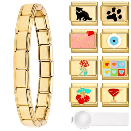 Kunoli Italienisches Charm Armband Gold - 8 Charms Set, DIY 9mm Abnehmbare Module für Armbänder, für Damen und Mädchen (B) von Kunoli