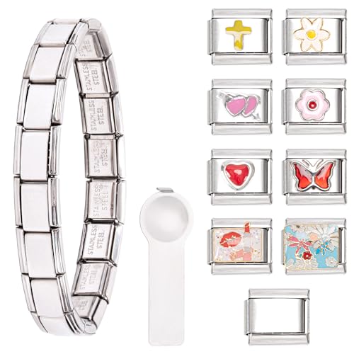 Kunoli Italian Charm Bracelet Set - 18+8 DIY Charms, Abnehmbar für Damen, Mit Öffnungswerkzeugen, Module für Italienische Armbänder, Edelstahl von Kunoli