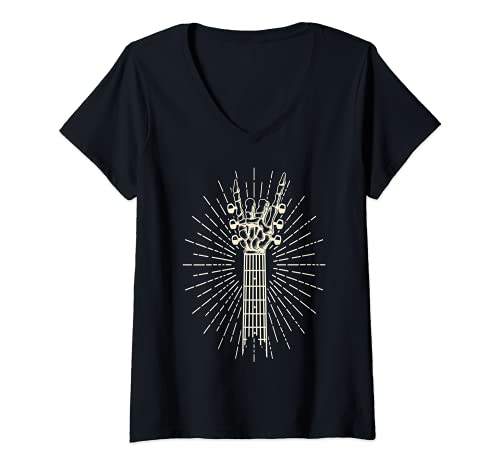 Damen Skelett Rocking Hand Happy Halloween Shirts für Frauen T-Shirt mit V-Ausschnitt Damen Skelett Rocking Hand Happy Halloween Shirts für Frauen T-Shirt mit V-Ausschnitt von Kunst Halloween Gespenster Dekorationen Helloween