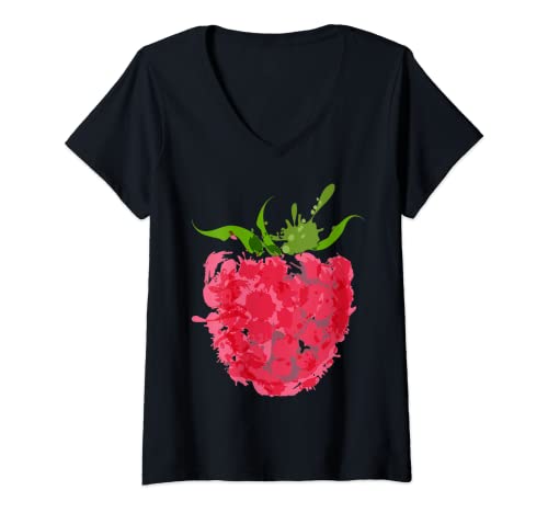 Damen Himbeere Himbeer Tshirt Obst Malerei Geschenk Damen Herren T-Shirt mit V-Ausschnitt Damen Himbeere Himbeer Tshirt Obst Malerei Geschenk Damen Herren T-Shirt mit V-Ausschnitt von Kunst Obstfrucht Shirt Obst Aquarell