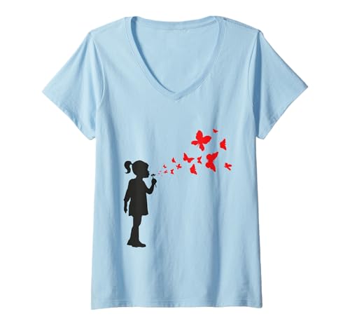Damen Girl Sprüher Fine-Art Graffiti-Stencil Street-Art Style Love T-Shirt mit V-Ausschnitt Damen Girl Sprüher Fine-Art Graffiti-Stencil Street-Art Style Love T-Shirt mit V-Ausschnitt von Kunst Pop London Art Graffiti Street Art Fine Art