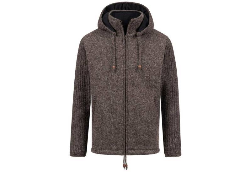 KUNST UND MAGIE Strickjacke Strickjacke Schurwolle Klassich Nordisch Wolle +Kapuze Kragen Braun von KUNST UND MAGIE
