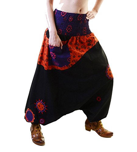 Kunst und Magie Bunte Haremshose aus Baumwolle - Ibiza Strandhose, Wellnesshose, Farbe:Black/Schwarz von Kunst und Magie