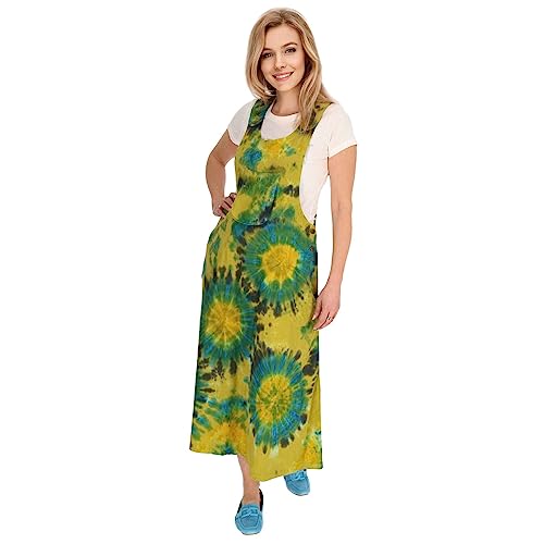 Kunst und Magie Buntes Kleid Latzkleid Latzrock Tie Dy Batik Boho Ibiza Psy Goa 70er Overall Hippie Sommerkleid Baumwolle, Größe:L/XL, Farbe:Grün von Kunst und Magie