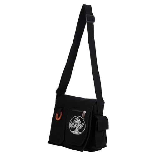 Kunst und Magie Damen Baum der Liebe Hippie Handtasche Goa Tasche mit Schulterriemen Lebensbaum, Farbe:Black/Schwarz von Kunst und Magie