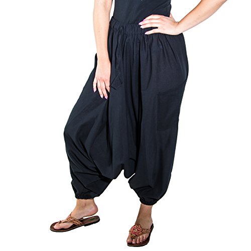 Kunst und Magie Damen Goa Haremshose mit Peace Finger Symbol, Farbe:Schwarz/Grau, Größe:One Size von Kunst und Magie