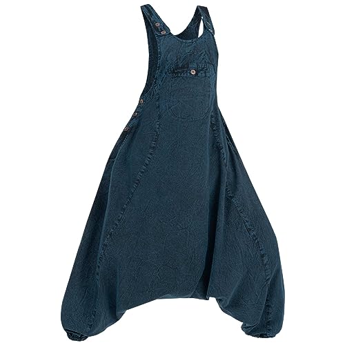 Kunst und Magie Damen Latzhose Hippie Haremshose Goa Hose Boho 70er Jumpsuit Overall Stonewashed Catsuit, Größe:XL, Farbe:Petrol von Kunst und Magie