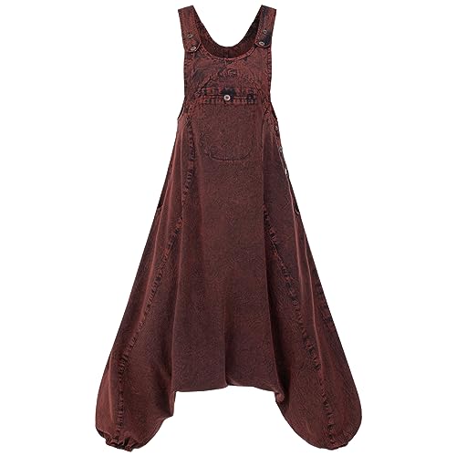 Kunst und Magie Damen Latzhose Hippie Haremshose Goa Hose Boho 70er Jumpsuit Overall Stonewashed Catsuit, Größe:XL, Farbe:Rost von Kunst und Magie