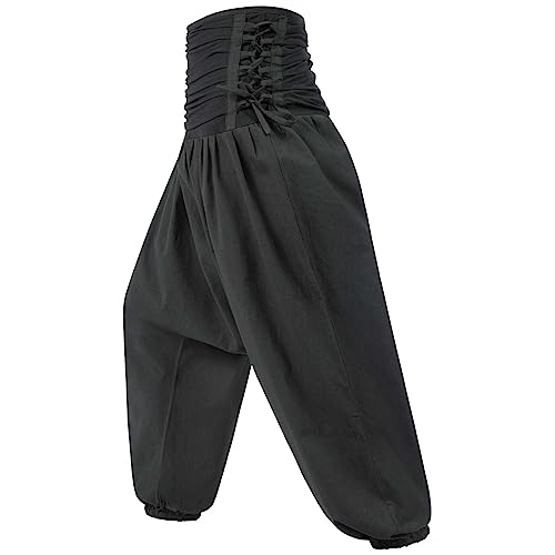 Kunst und Magie Damen Pluderhose Freizeit Haremshose Wellnesshose Mittelalterhose, Größe:S/M, Farbe:Black/Schwarz von Kunst und Magie