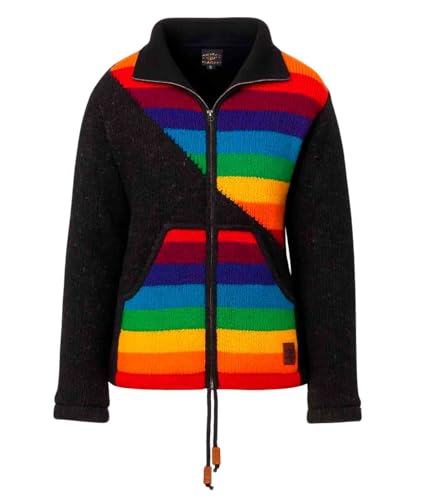 Kunst und Magie Damen Strickjacke gefütterte Wolljacke Strickpullover Goa Wolle Bunte Jacke Regenbogen, Größe Damen:36 von Kunst und Magie